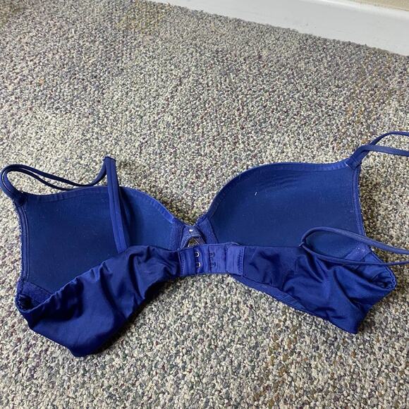 Victoria's Secret Very Sexy Push Up Pigeonnant Navy Blue Embroidered Bra Sz 34B - Picture 4 of 7